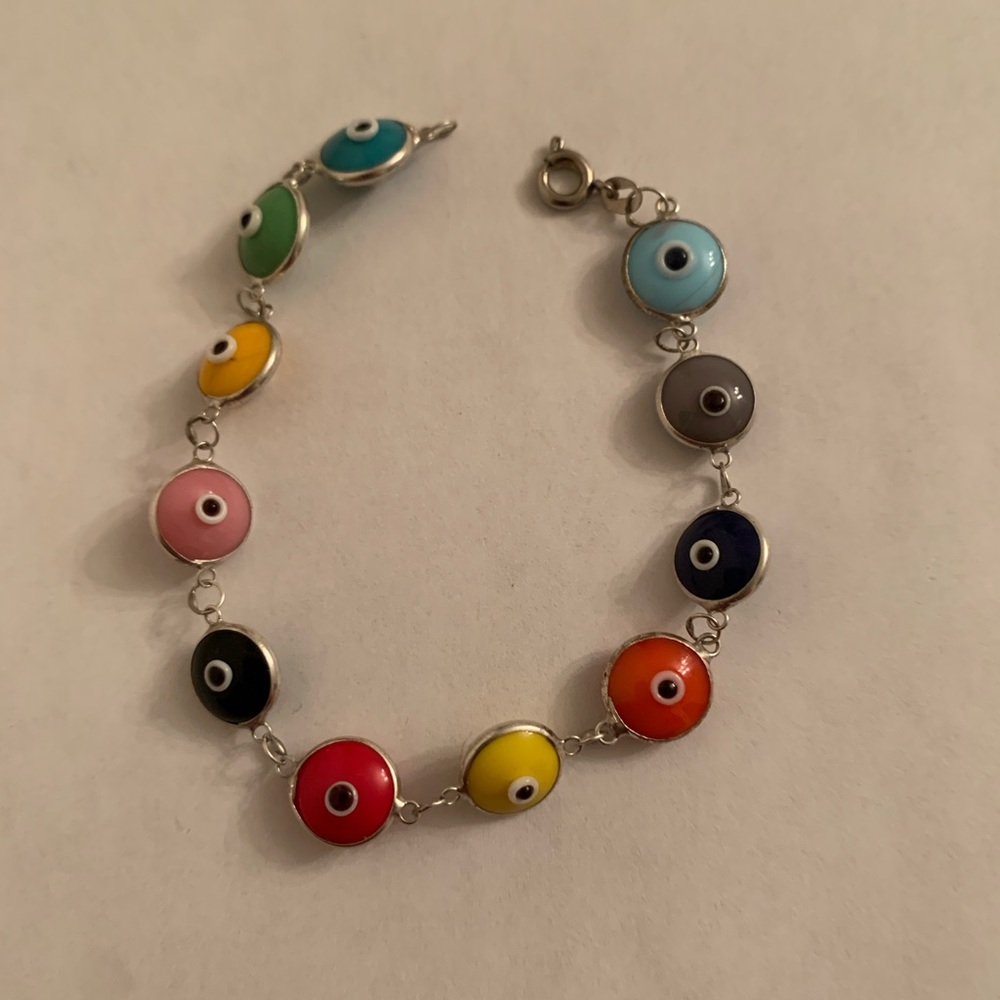 🧿 Evil Eye🧿 Sterling Silver Multicolor Good Luck Bracelet - NEW